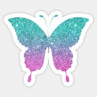 Bright Pink and Teal Ombre Faux Glitter Butterfly Sticker